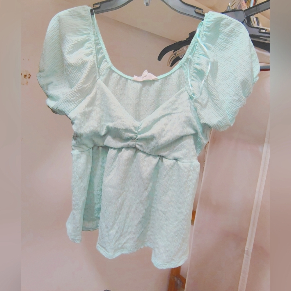 Ina Light Green Puff Sleeve Blouse